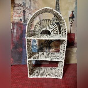 Arched Vintage 3 tier Wicker/Rattan shelf with Sunburst Design